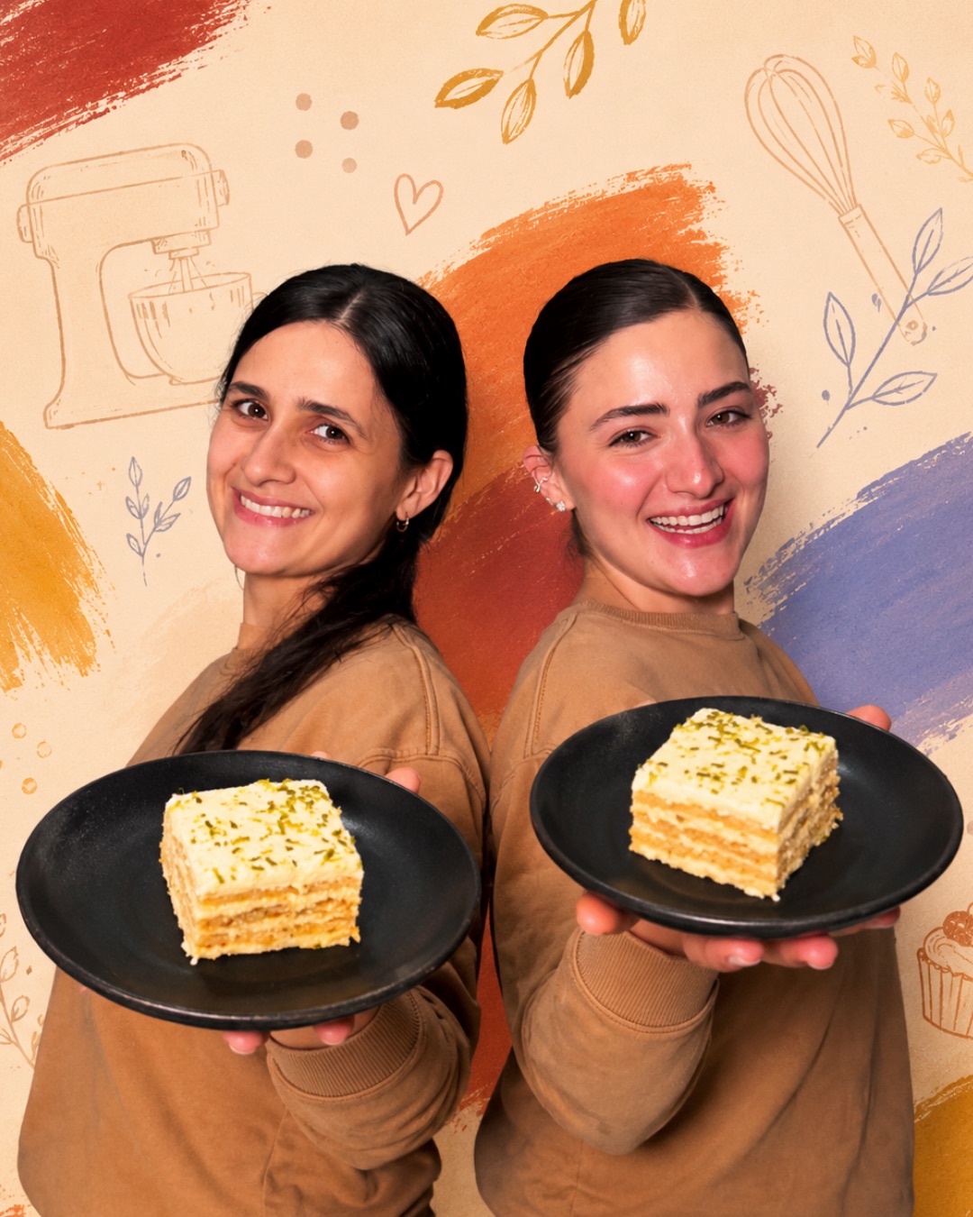 Camila y Laura, fundadoras de Calé, sosteniendo dos postres